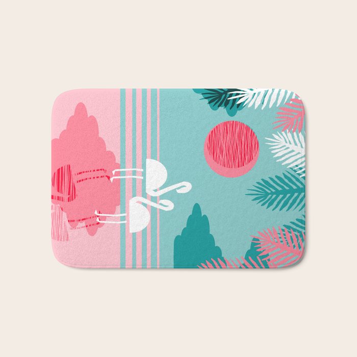 Chill Vibes - memphis retro throwback 1980s 80s neon pop art flamingo paradise socal vacation Bath Mat Gallery Image 1