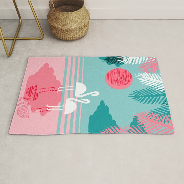 Chill Vibes - memphis retro throwback 1980s 80s neon pop art flamingo paradise socal vacation Rug Gallery Image 1