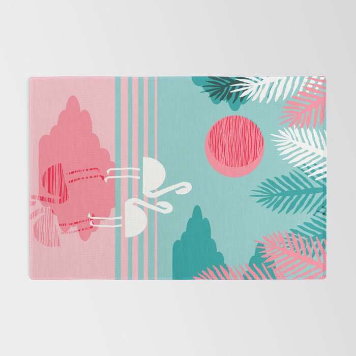 Chill Vibes - memphis retro throwback 1980s 80s neon pop art flamingo paradise socal vacation Rug Gallery Image 2