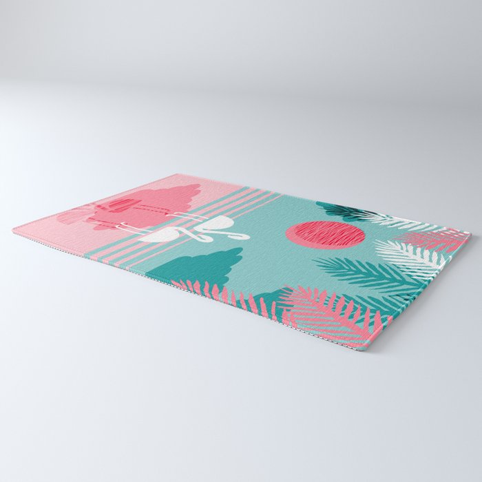 Chill Vibes - memphis retro throwback 1980s 80s neon pop art flamingo paradise socal vacation Rug Gallery Image 3