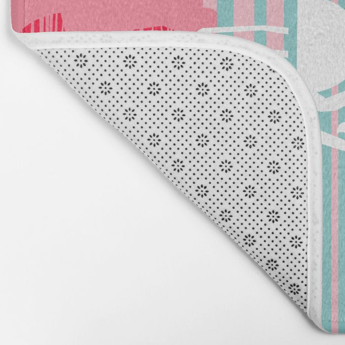 Chill Vibes - memphis retro throwback 1980s 80s neon pop art flamingo paradise socal vacation Bath Mat Gallery Image 2
