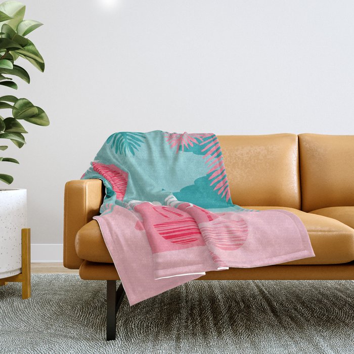 Chill Vibes - memphis retro throwback 1980s 80s neon pop art flamingo paradise socal vacation Throw Blanket Gallery Image 1