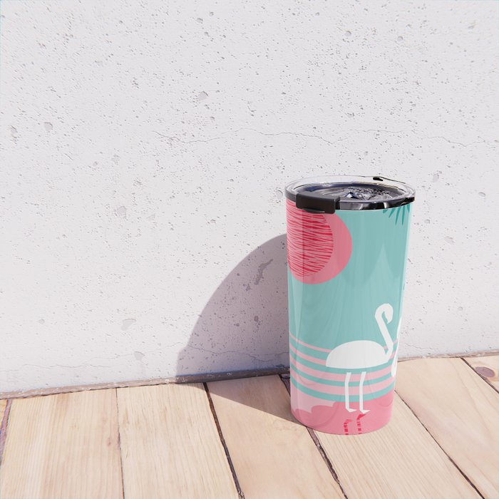 Chill Vibes - memphis retro throwback 1980s 80s neon pop art flamingo paradise socal vacation Travel Mug Gallery Image 4