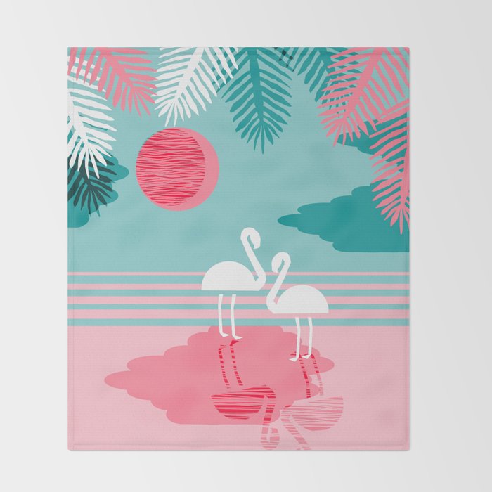 Chill Vibes - memphis retro throwback 1980s 80s neon pop art flamingo paradise socal vacation Throw Blanket Gallery Image 2