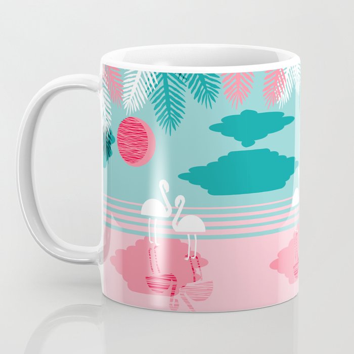 Chill Vibes - memphis retro throwback 1980s 80s neon pop art flamingo paradise socal vacation Coffee Mug Gallery Image 3