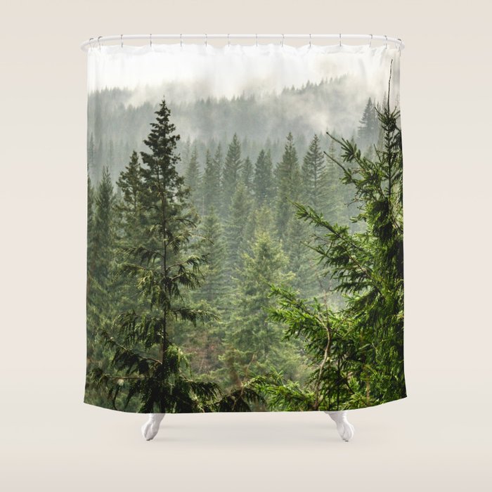 Wanderlust Forest - Mountain Adventure in Foggy Woods Shower Curtain Gallery Image 1
