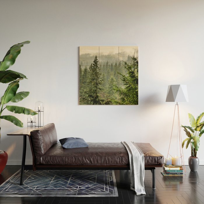 Wanderlust Forest - Mountain Adventure in Foggy Woods Wood Wall Art Gallery Image 2