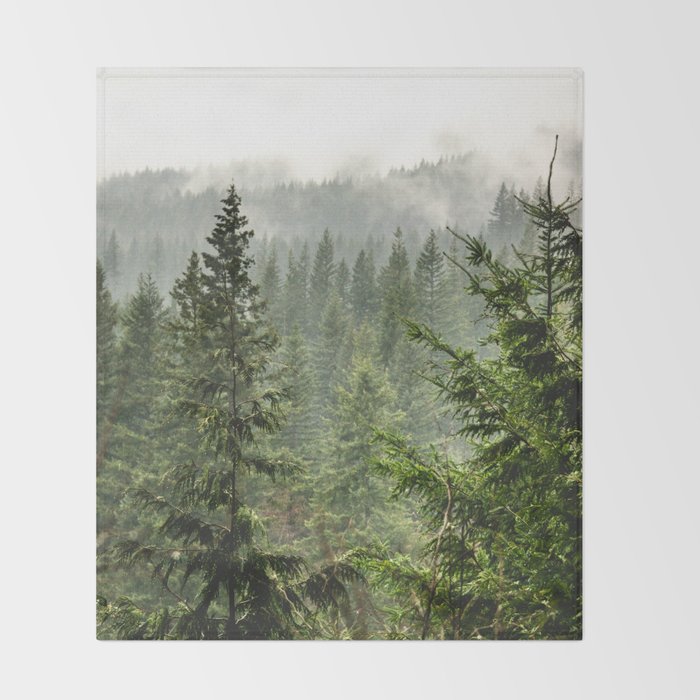 Wanderlust Forest - Mountain Adventure in Foggy Woods Throw Blanket Gallery Image 2