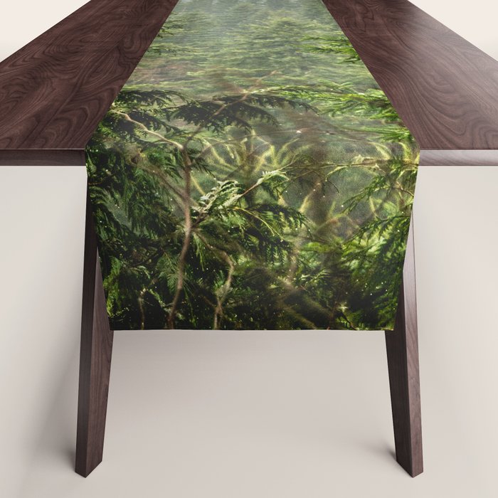 Wanderlust Forest - Mountain Adventure In Foggy Woods Table Runner
