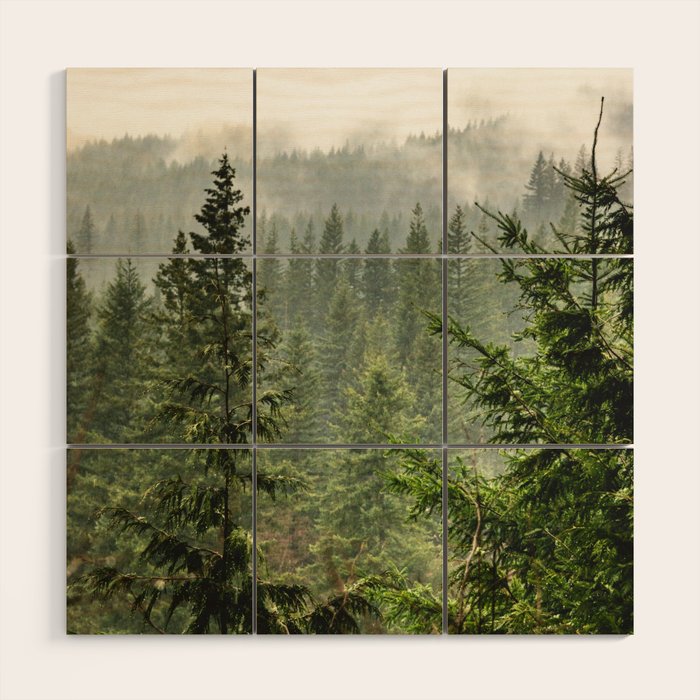 Wanderlust Forest - Mountain Adventure in Foggy Woods Wood Wall Art Gallery Image 1