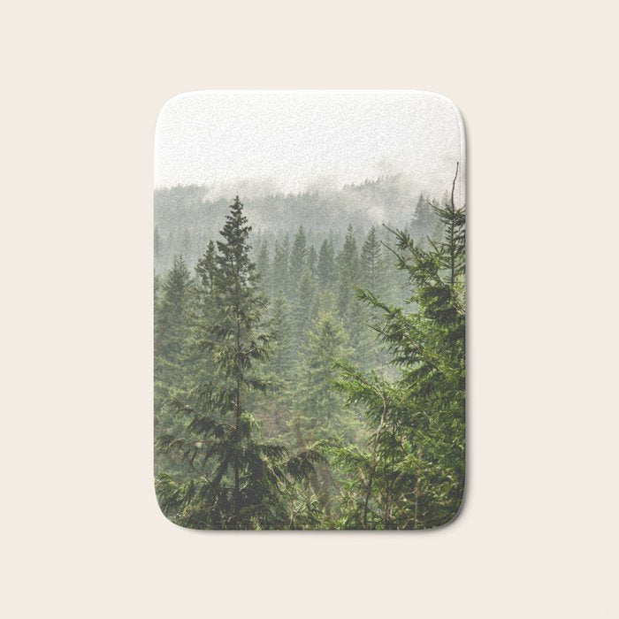 Wanderlust Forest - Mountain Adventure in Foggy Woods Bath Mat Gallery Image 1