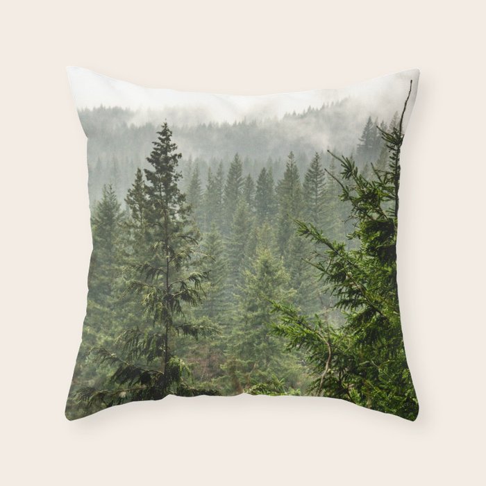 Wanderlust Forest - Mountain Adventure in Foggy Woods Throw Pillow Gallery Image 6