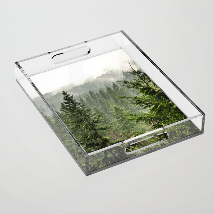 Wanderlust Forest - Mountain Adventure in Foggy Woods Acrylic Tray Gallery Image 1