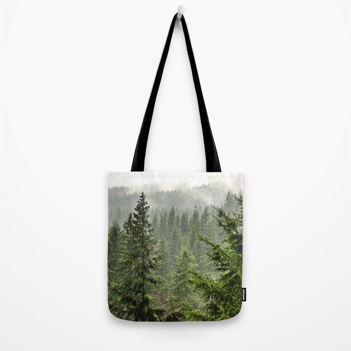 Wanderlust Forest - Mountain Adventure in Foggy Woods Tote Bag Gallery Image 2