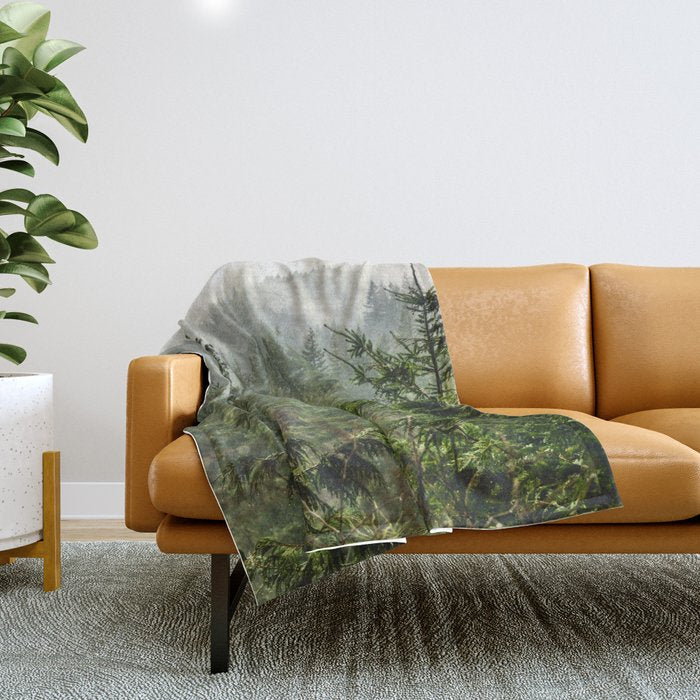 Wanderlust Forest - Mountain Adventure in Foggy Woods Throw Blanket Gallery Image 1
