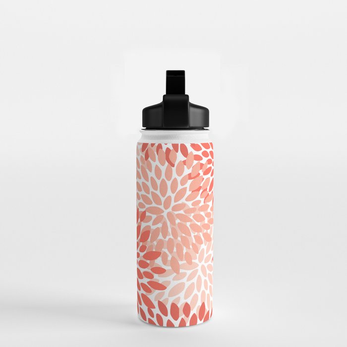 Flowers Pattern, Coral, Pink, Floral Prints Water Bottle Gallery Image 2