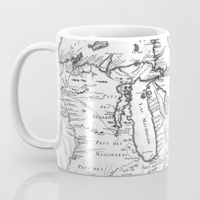 Vintage Map of The Great Lakes (1755) BW Coffee Mug Gallery Image 3