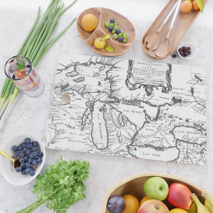 Vintage Map of The Great Lakes (1755) BW Cutting Board Gallery Image 2