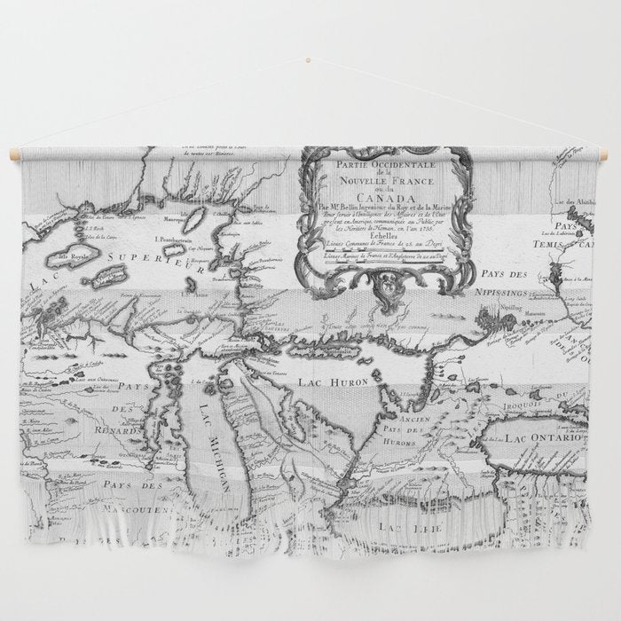 Vintage Map of The Great Lakes (1755) BW Wall Hanging Gallery Image 1