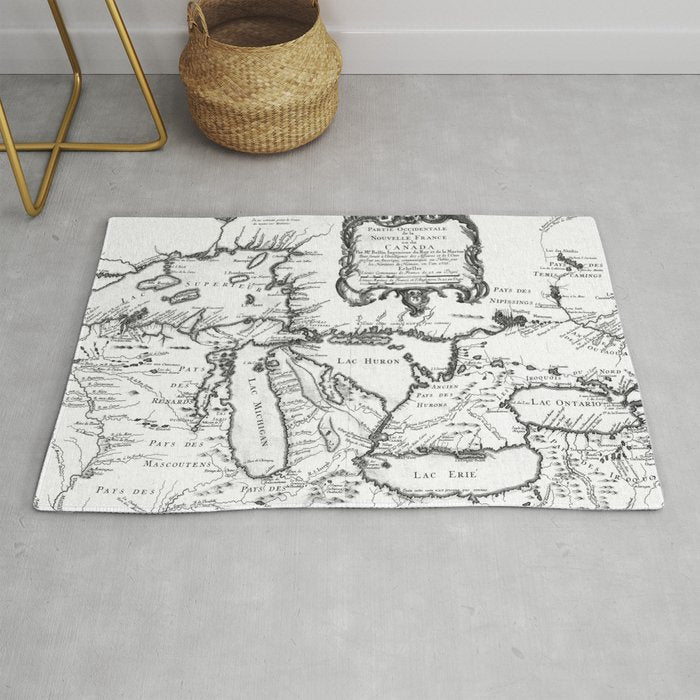 Vintage Map of The Great Lakes (1755) BW Rug Gallery Image 1