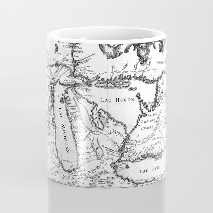 Vintage Map of The Great Lakes (1755) BW Coffee Mug Gallery Image 4