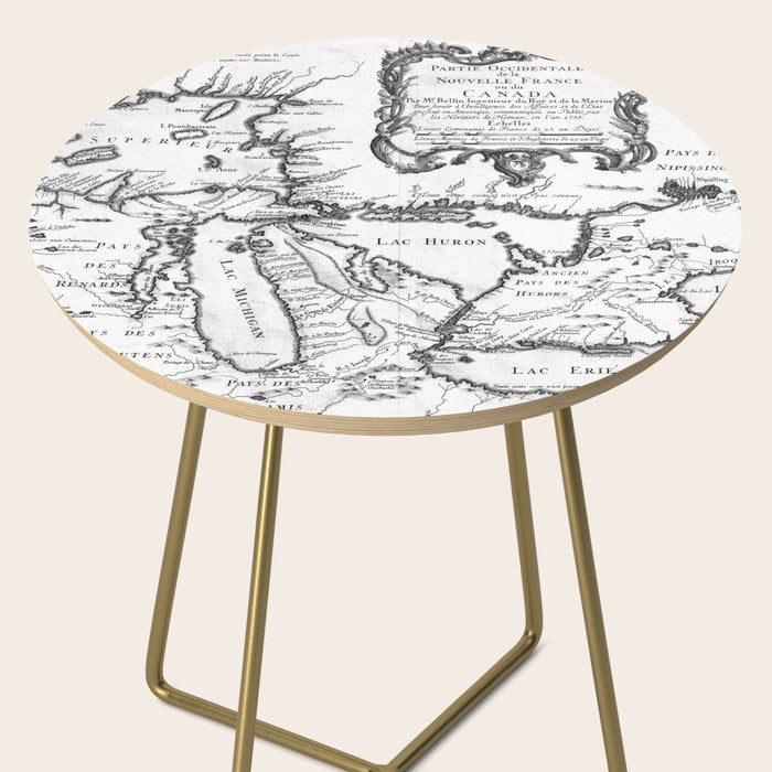 Vintage Map of The Great Lakes (1755) BW Side Table Gallery Image 2
