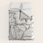 Vintage Map of The Great Lakes (1755) BW Duvet Cover Gallery Image 6