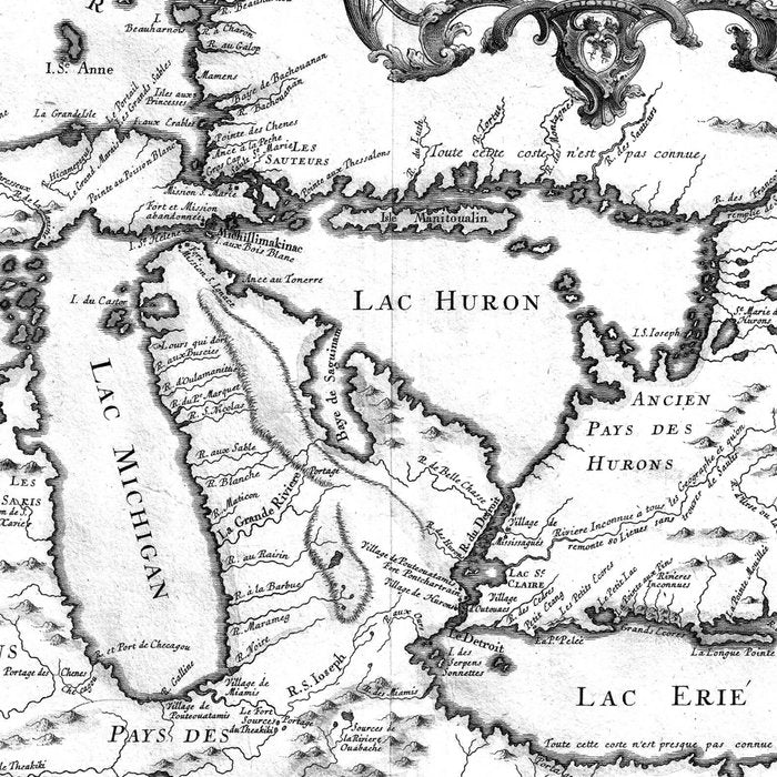Vintage Map of The Great Lakes (1755) BW Coffee Mug Gallery Image 2