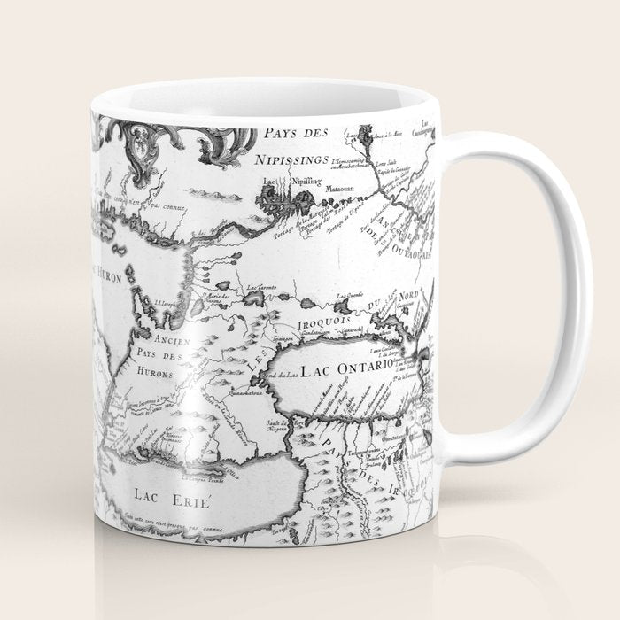Vintage Map of The Great Lakes (1755) BW Coffee Mug Gallery Image 1