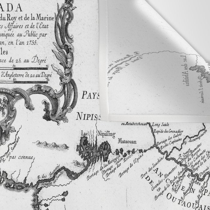 Vintage Map of The Great Lakes (1755) BW Wall Tapestry Gallery Image 3