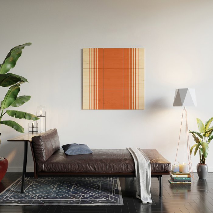 Marmalade Orange and Creme Lines Wood Wall Art Gallery Image 2