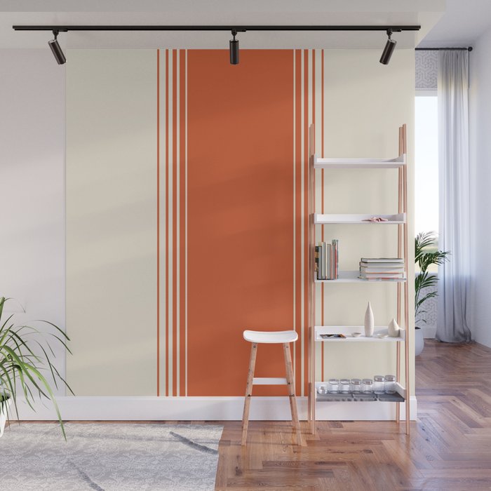 Marmalade Orange and Creme Lines Wall Mural Gallery Image 1