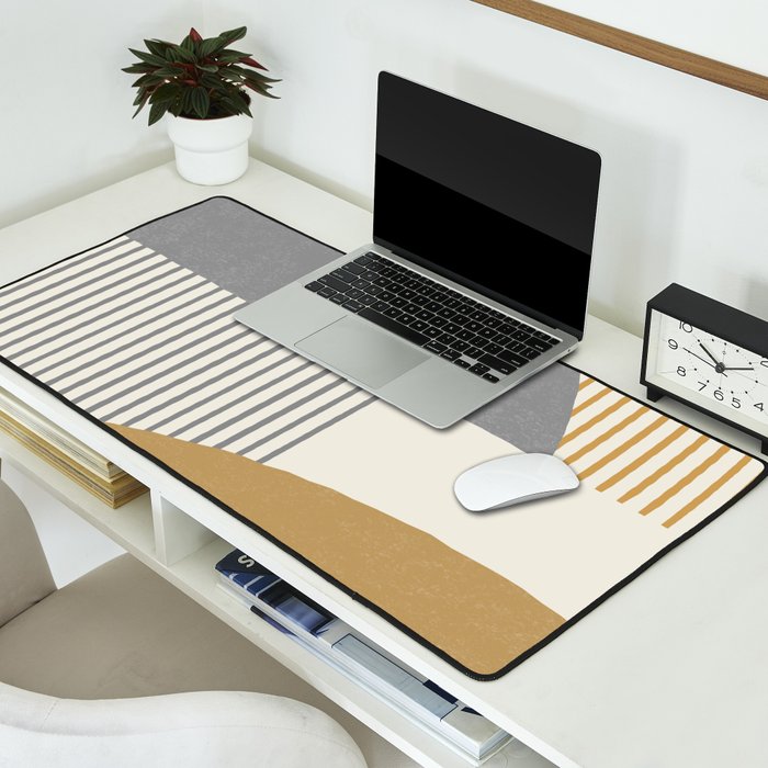 Quarter Circle Lines - Gray Gold  Desk Mat Gallery Image 2