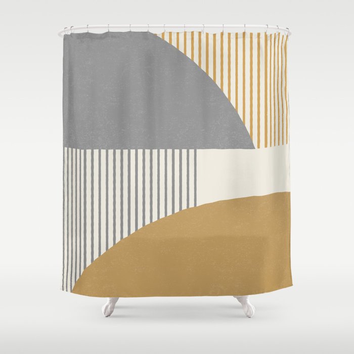Quarter Circle Lines - Gray Gold  Shower Curtain Gallery Image 1