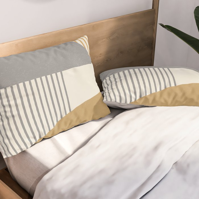 Quarter Circle Lines - Gray Gold  Pillow Sham Gallery Image 2