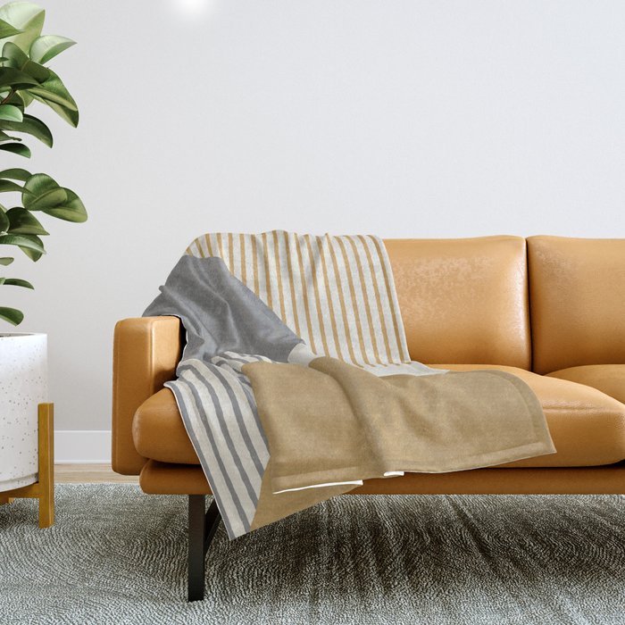 Quarter Circle Lines - Gray Gold  Throw Blanket Gallery Image 1