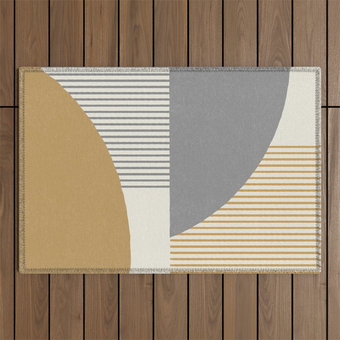 Quarter Circle Lines - Gray Gold  Outdoor Rug Gallery Image 1