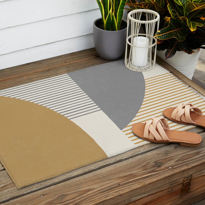 Quarter Circle Lines - Gray Gold  Outdoor Rug Gallery Image 2