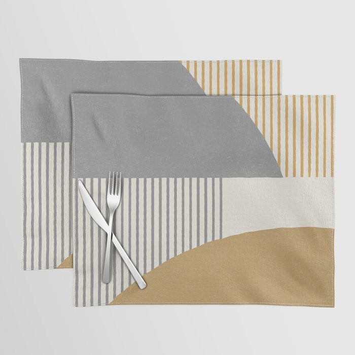 Quarter Circle Lines - Gray Gold  Placemat Gallery Image 1