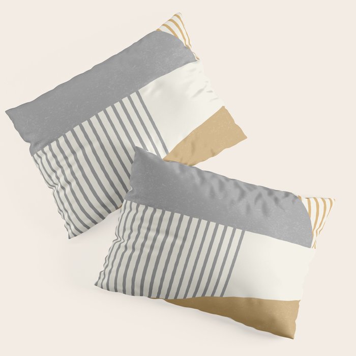 Quarter Circle Lines - Gray Gold  Pillow Sham Gallery Image 1