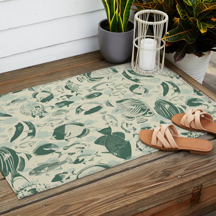 deep ocean fish family light Outdoor Rug Gallery Image 2