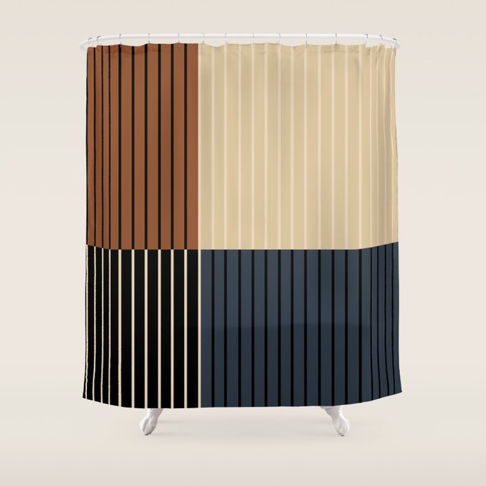 Color Block Line Abstract I Boho Rustic Shower Curtain Gallery Image 1