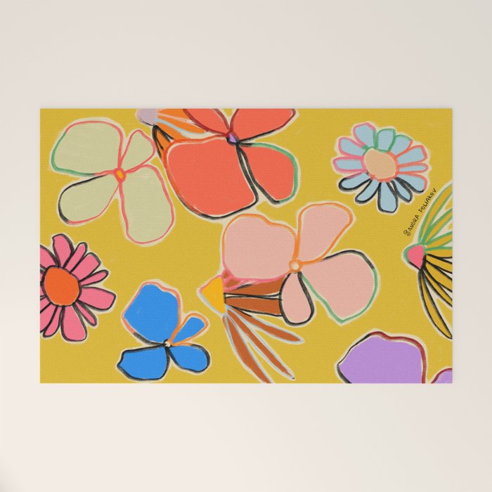 VINTAGE GARDEN YELLOW Welcome Mat Gallery Image 1