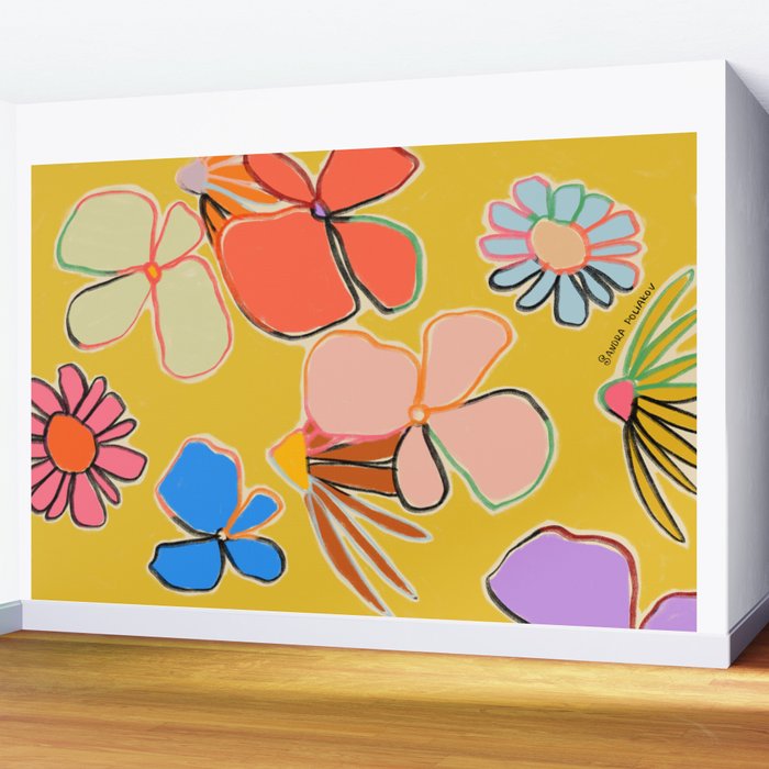 VINTAGE GARDEN YELLOW Wall Mural Gallery Image 2