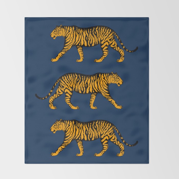 Tigers (Navy Blue and Marigold) Throw Blanket Gallery Image 2