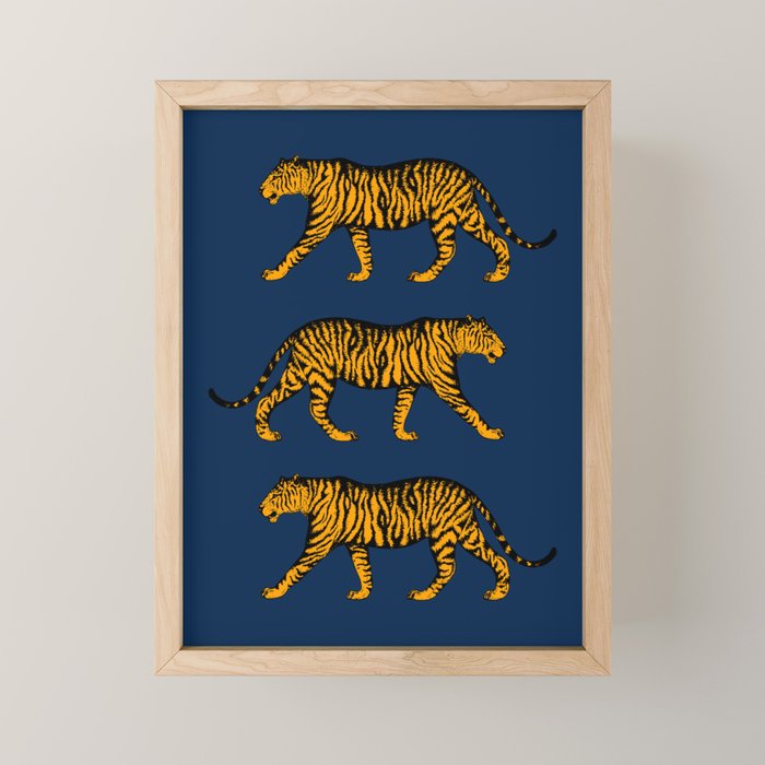 Tigers (Navy Blue and Marigold) Mini Art Print