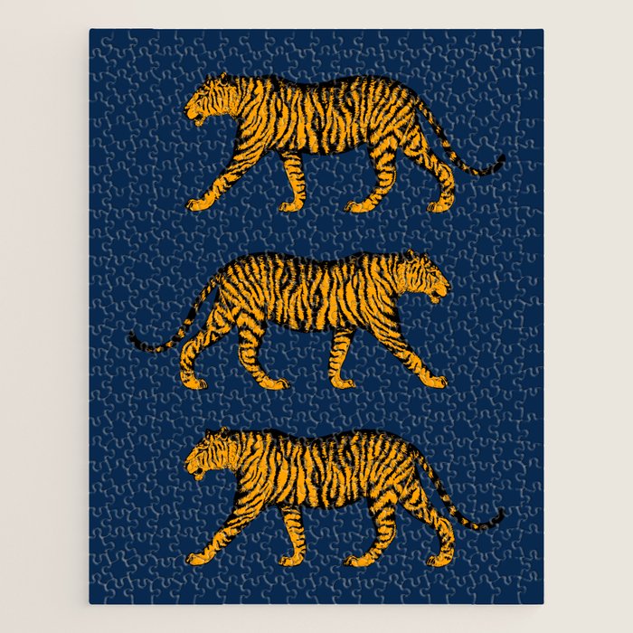 Tigers (Navy Blue and Marigold) Jigsaw Puzzle Gallery Image 1