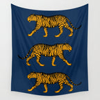 Tigers (Navy Blue and Marigold) Wall Tapestry Gallery Image 4
