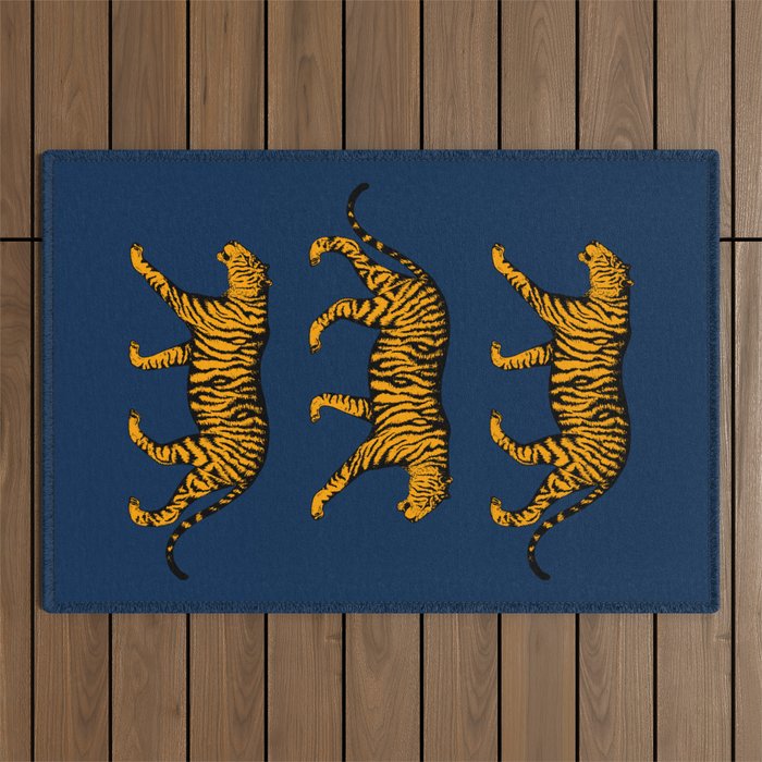 Tigers (Navy Blue and Marigold) Outdoor Rug Gallery Image 1