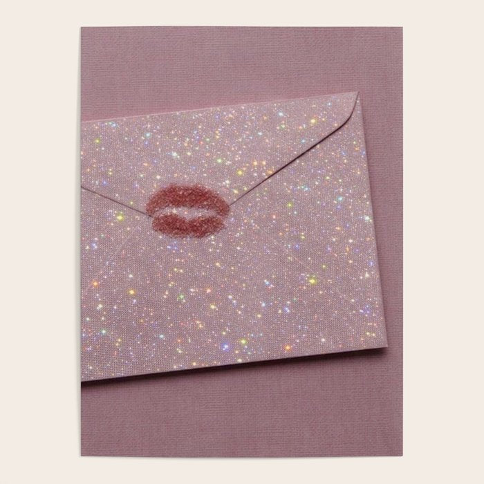 LOVE LETTER | kiss | lips | write | art | collage | pastel | pink | diamonds | sparkle | stars  Poster Gallery Image 1